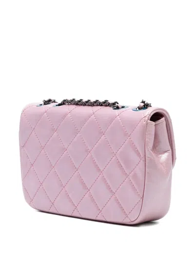 Pre-owned Chanel 2015-2016 Mini Quilted Metallic Calfskin Coco Pleats Chain Flap Crossbody Bag In Pink