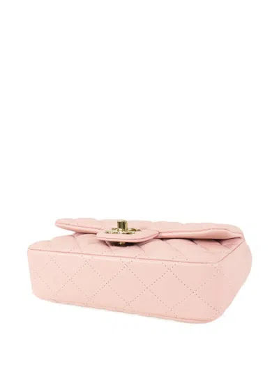 Pre-owned Chanel 2021-2025 Mini Rectangular Classic Lambskin Single Flap Crossbody Bag In Pink