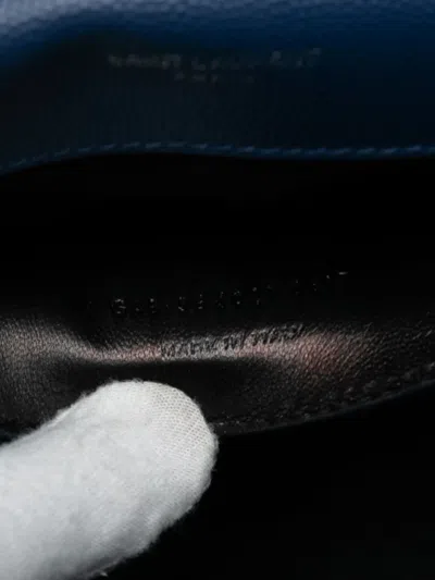 Pre-owned Saint Laurent 2017 Medium Grain De Poudre Monogram Kate Crossbody Bag In Blue