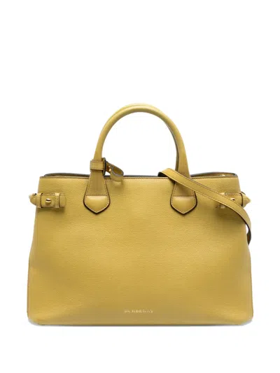Pre-owned Burberry 2000-2017 Medium Leather And House Check Banner Satchel In Yellow
