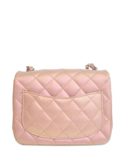 Pre-owned Chanel 2021-2025 Mini Square Classic Iridescent Calfskin Single Flap Crossbody Bag In Pink