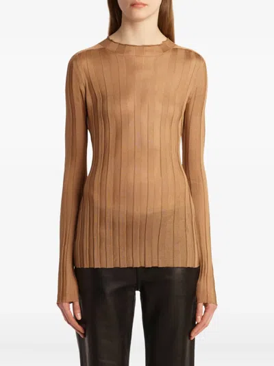 Khaite Cosette Mock-neck Knit Top In Brown