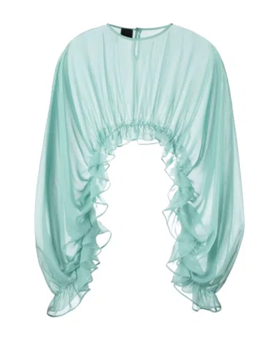 Pinko Ruffle-detail Sheer Cropped Blouse In Blue