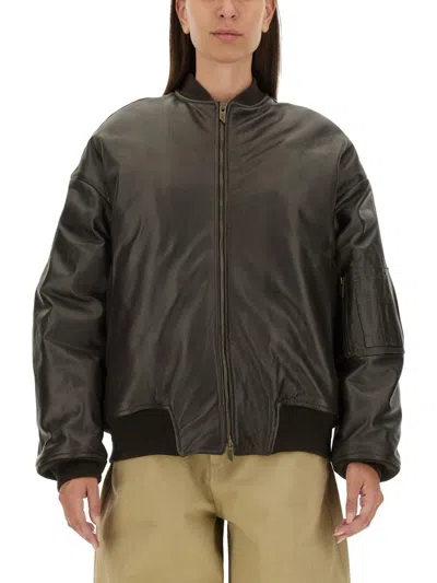 Salvatore Santoro Leather Bomber Jacket In Burgundy