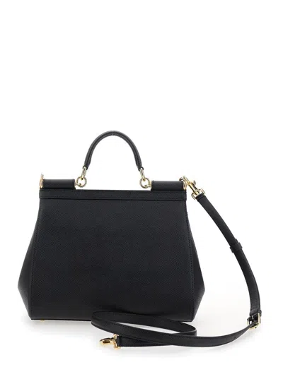 Dolce & Gabbana Black Handbag With Adjustable And Removable Shoulder Strap And Logo Plaque On The Front In Grained L In Black