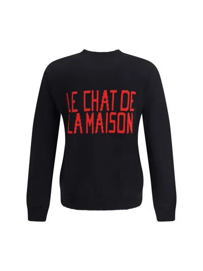 Valentino Wool Cotton Chat De La Maison Sweater In Black