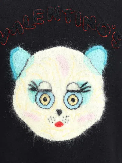 Valentino Wool Cotton Chat De La Maison Sweater In Black