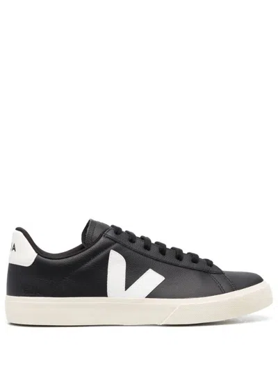Veja 'campo' Black And White Low Top Sneakers In Vegan Leather Unisex In Black