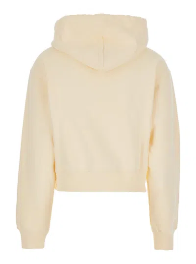 Jacquemus Le Hoodie Gros Grain Beige Cropped Hoodie With Drawstring Hood And Logo Patch On The Front In Cotton In Neutral