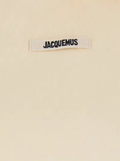 Jacquemus Le Hoodie Gros Grain Beige Cropped Hoodie With Drawstring Hood And Logo Patch On The Front In Cotton In Neutral
