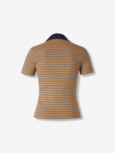Veronica Beard Striped Ribbed Polo In Brown