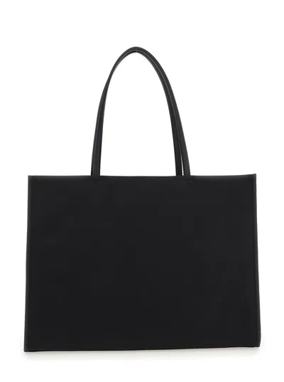 Tory Burch 'ella' Black Large Tote Bag With Tonal Logo Detail In Tech Fabric Woman In Black