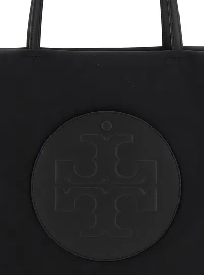 Tory Burch 'ella' Black Large Tote Bag With Tonal Logo Detail In Tech Fabric Woman In Black