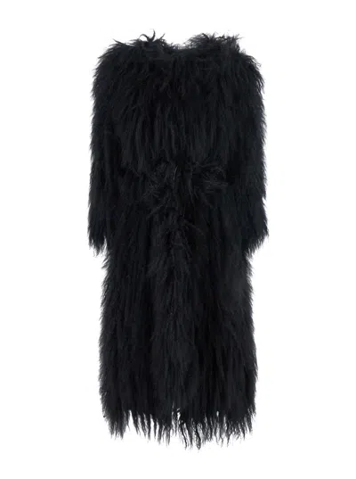 Numero Otto Black Fur Coat With Round Neck And Long Sleeves In Fur Woman In Black