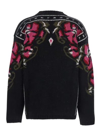 Seafarer Black Crew Neck Sweater With Floral Motif In Wool Woman In Black