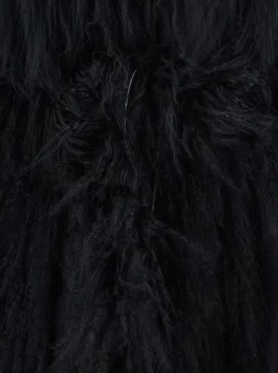 Numero Otto Black Fur Coat With Round Neck And Long Sleeves In Fur Woman In Black