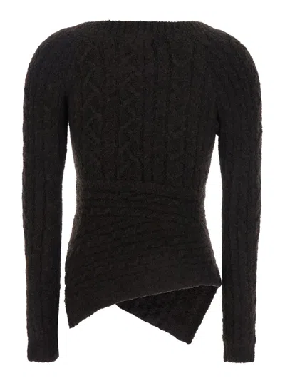 Attico Brown Sweater With Asymmetrical Design And Logo Lettering In Wool Woman In Black