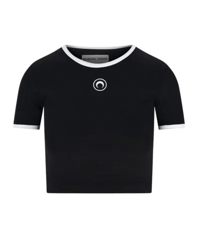 Marine Serre Logo Ringer Top In Black