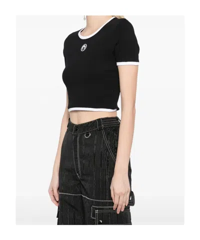 Marine Serre Logo Ringer Top In Black