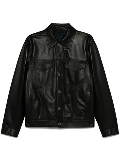 Fendi Embossed Ff Patch Nappa Leather Blouson Jacket Clothing In Black