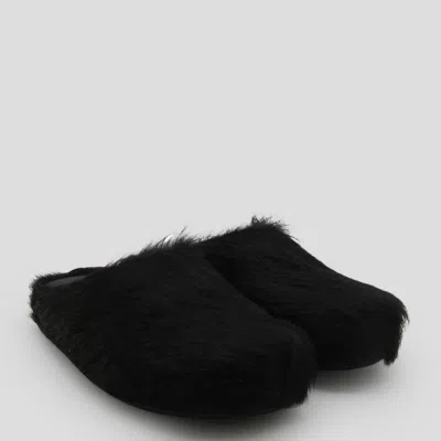 Marni Long-hair Calfskin Fussbett Sabot In Black