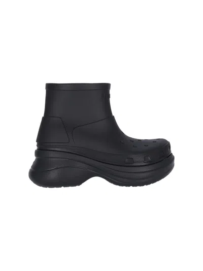 Balenciaga Black Rubber Crocs Ankle Boots In Multi