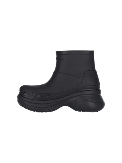 Balenciaga Black Rubber Crocs Ankle Boots In Multi