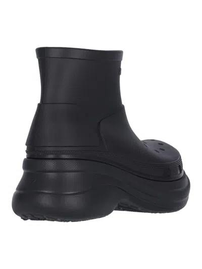 Balenciaga Black Rubber Crocs Ankle Boots In Multi