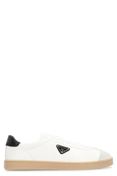 Prada Track Leather Logo-plaque Sneakers In Multi
