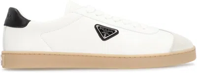 Prada Track Leather Logo-plaque Sneakers In Multi