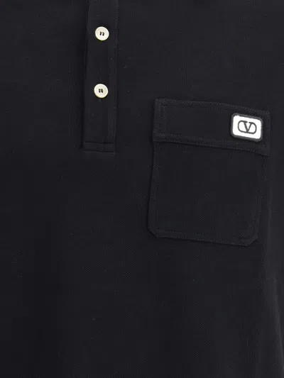 Valentino Cotton Piqué Polo Shirt With Vlogo Patch In Black