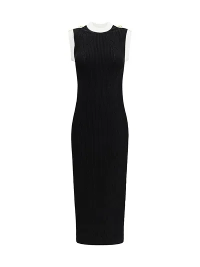 Balmain Sleeveless Torsade Knit Long Dress In Black
