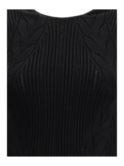 Balmain Sleeveless Torsade Knit Long Dress In Black