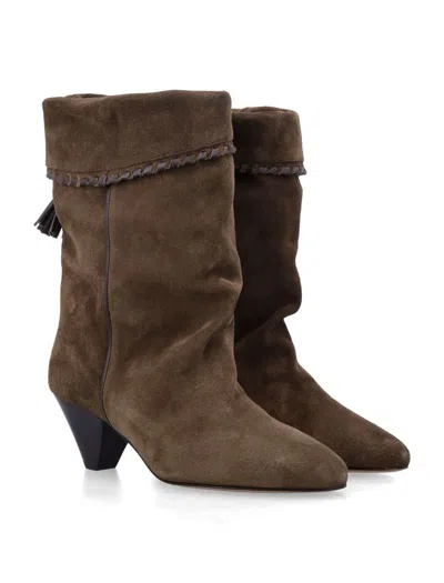 Isabel Marant Dalby Draped Suede Boots In Brown