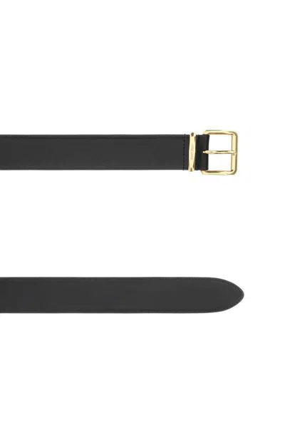 Miu Miu Adjustable Leather Belt With Gold-tone Hardware In Black