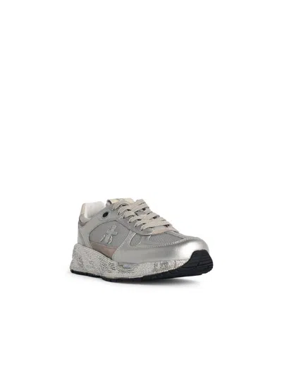 Premiata 'mased 7093' Silver Leather Blend Sneakers In Gray