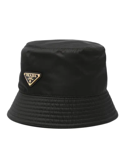 Prada Logo Velvet Bucket Hat In Black