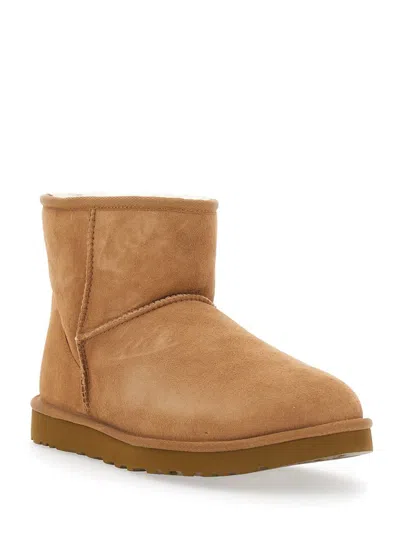 Ugg Classic Mini Brown Ankle Boots With Logo Patch On The Rear And Shearling Lining In Suede Man In Brown