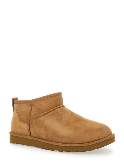 Ugg Biscuit Suede Classic Ultra Mini Ankle Boots In Brown
