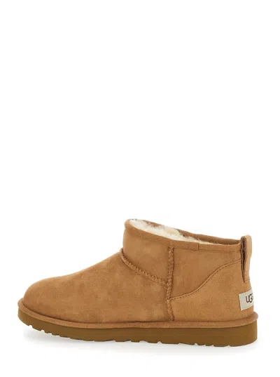 Ugg Biscuit Suede Classic Ultra Mini Ankle Boots In Brown