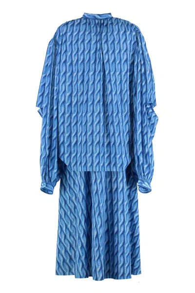 Balenciaga Patterned Draped Midi Dress In Multi