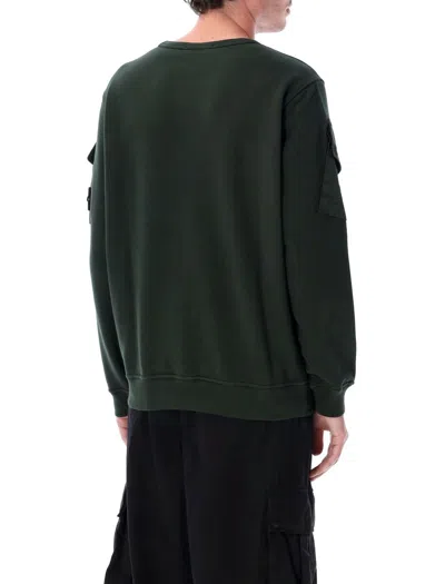Stone Island Dark Green Crewneck Sweater With Ribbed Detailing And Iconic Logo In Green