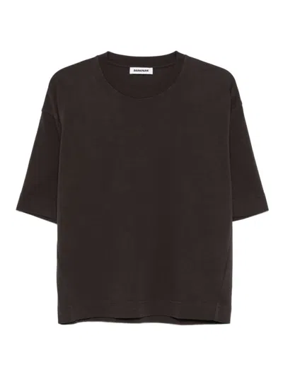 Darkpark Cropped Short-sleeve T-shirt With Round Neckline In Brown