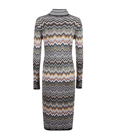 Missoni Zig-zag Long Sleeved Midi Dress In Gray