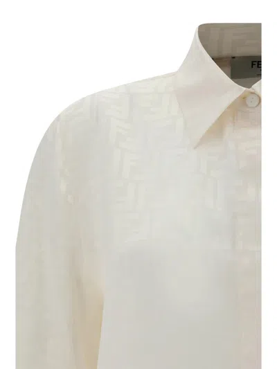 Fendi White Silk Pattern Shirt In White