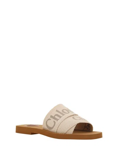 Chloé X High Summer Woody Embroidered Logo Flat Sandals In Animal Print