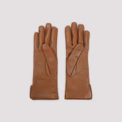 Gucci Long Smooth Leather Gloves For All Seasons In Brown