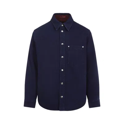 Gucci Blue Jacket With Classic Collar And Reversible Design In Cotton Man In Blue
