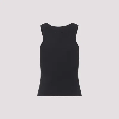Mm6 Maison Margiela Numeric Logo Patch Stretch Cotton Tank In Black