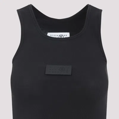 Mm6 Maison Margiela Numeric Logo Patch Stretch Cotton Tank In Black